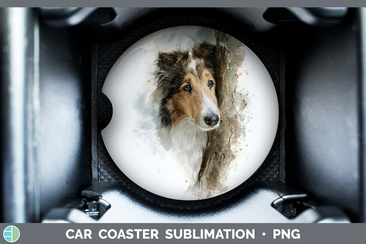 Rough Collie Dogs 04 Tree Peek Car Coaster Sublimation Desig