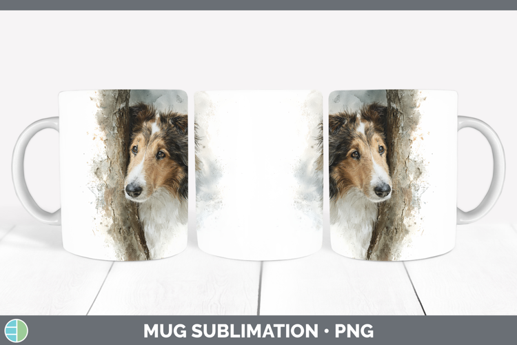 Rough Collie Dogs 04 Tree Peek Mug Wrap Sublimation Design