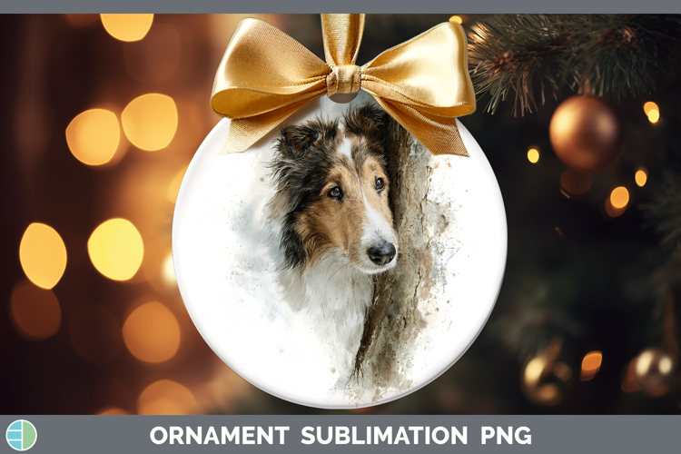 Rough Collie Dogs 04 Tree Peek Ornament Sublimation Design