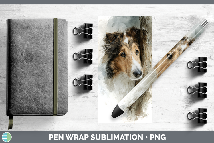Rough Collie Dogs 04 Tree Peek Pen Wrap Sublimation Design