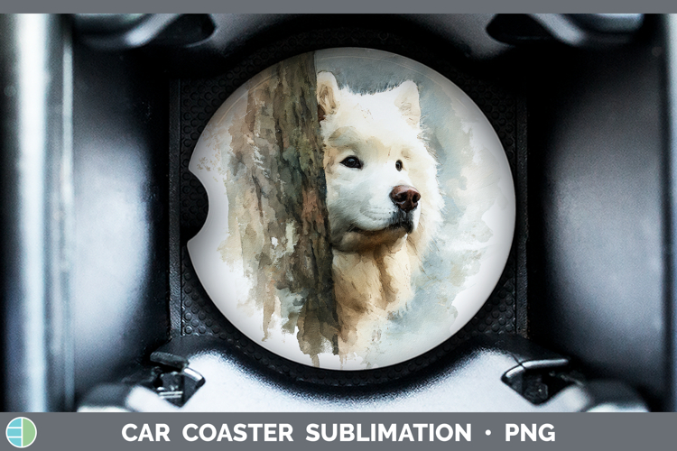 Samoyed Dogs 04 Tree Peek Car Coaster Sublimation Design