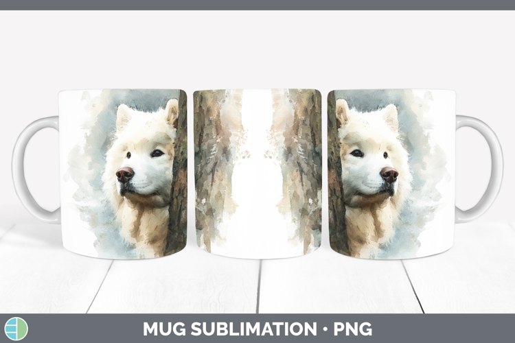 Samoyed Dogs 04 Tree Peek Mug Wrap Sublimation Design