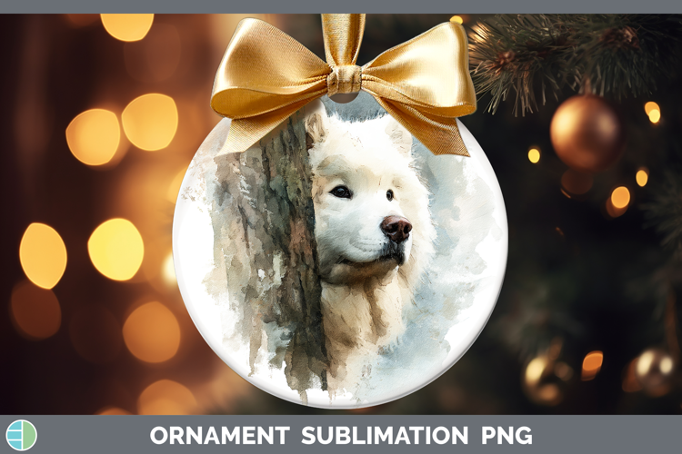 Samoyed Dogs 04 Tree Peek Ornament Sublimation Design