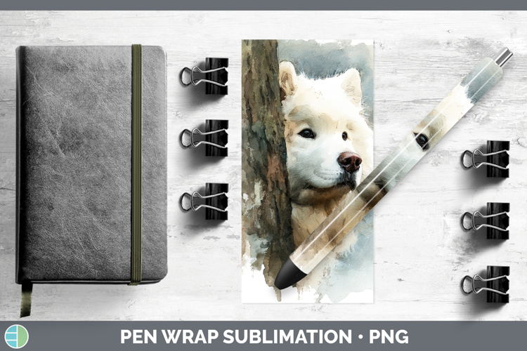 Samoyed Dogs 04 Tree Peek Pen Wrap Sublimation Design