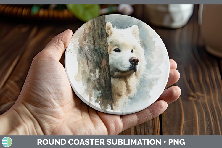 Samoyed Dogs 04 Tree Peek Round Coaster Sublimation Design