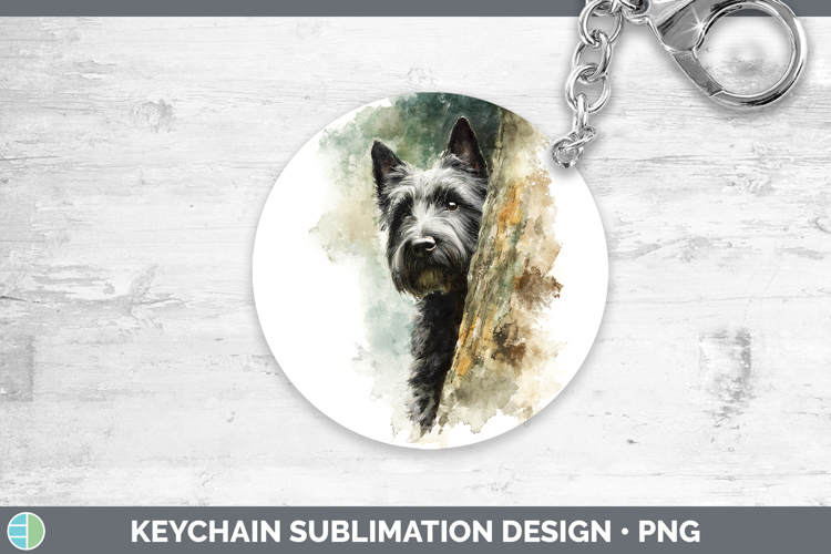 Scottish Terrier Dogs 04 Tree Peek Keychain Sublimation Desi