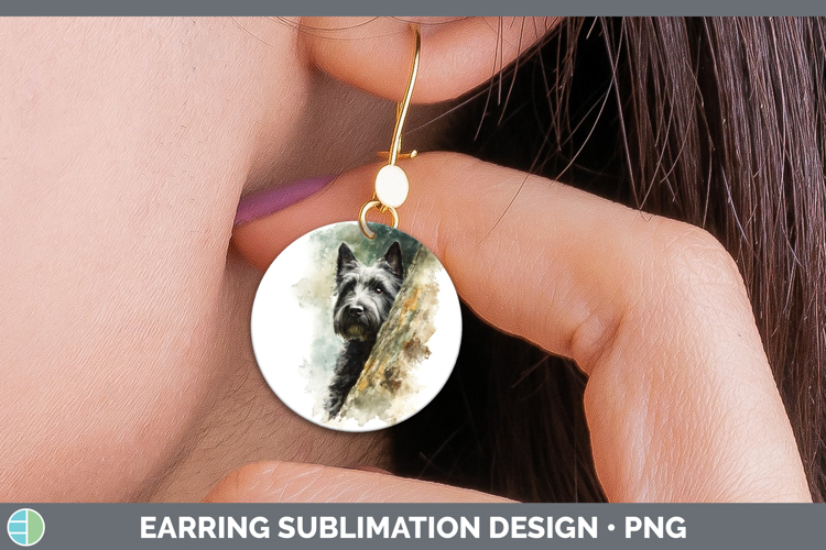 Scottish Terrier Dogs 04 Tree Peek Round Earrings Sublimatio