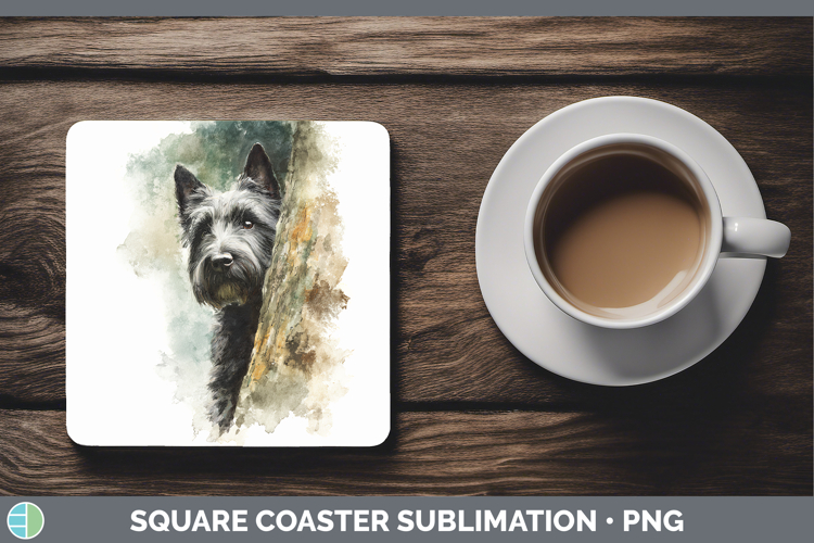 Scottish Terrier Dogs 04 Tree Peek Square Coaster Sublimatio