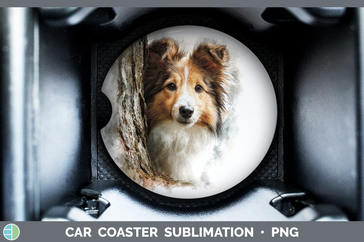 Shetland Sheepdog Dogs 04 Tree Peek Car Coaster Sublimation