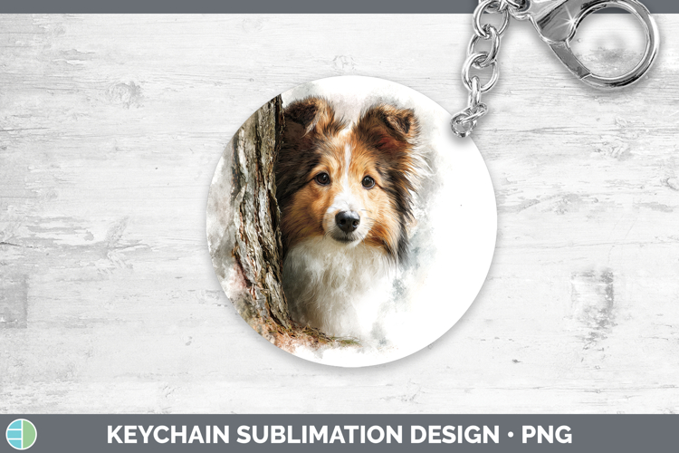 Shetland Sheepdog Dogs 04 Tree Peek Keychain Sublimation Des