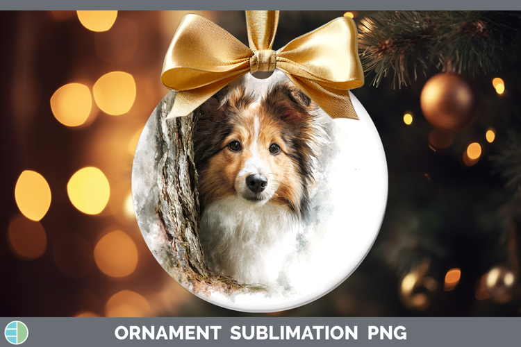 Shetland Sheepdog Dogs 04 Tree Peek Ornament Sublimation Des