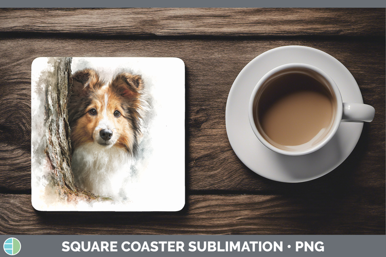 Shetland Sheepdog Dogs 04 Tree Peek Square Coaster Sublimati