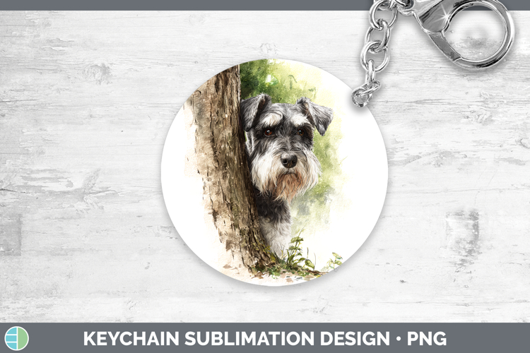 Standard Schnauzer Dogs 04 Tree Peek Keychain Sublimation De