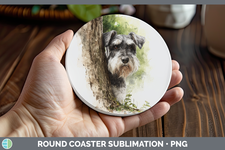 Standard Schnauzer Dogs 04 Tree Peek Round Coaster Sublimati
