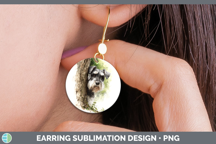 Standard Schnauzer Dogs 04 Tree Peek Round Earrings Sublimat