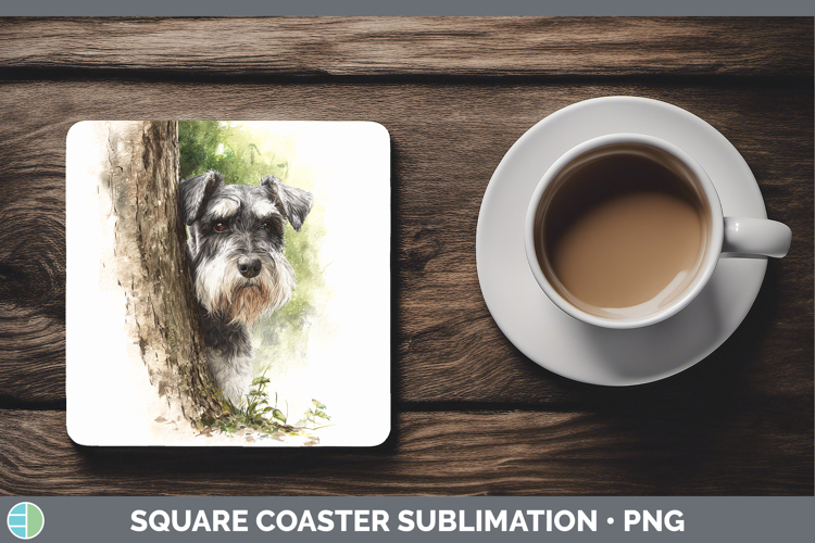 Standard Schnauzer Dogs 04 Tree Peek Square Coaster Sublimat