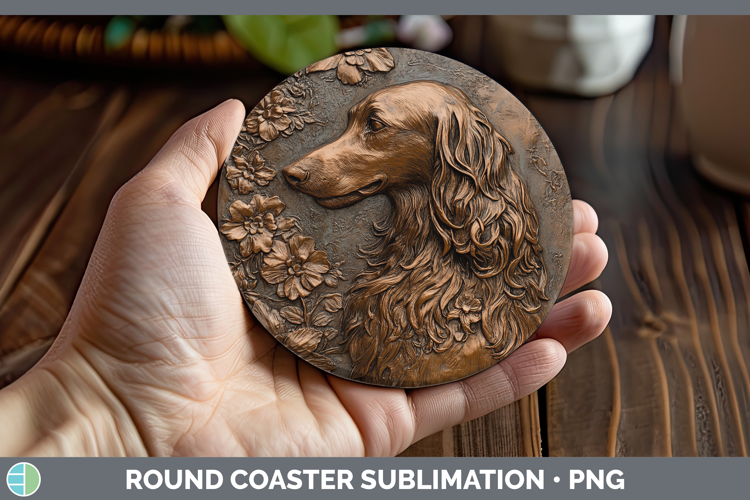 Dogs 05 Copper Relief Afghan Hound Round Coaster Sublimation
