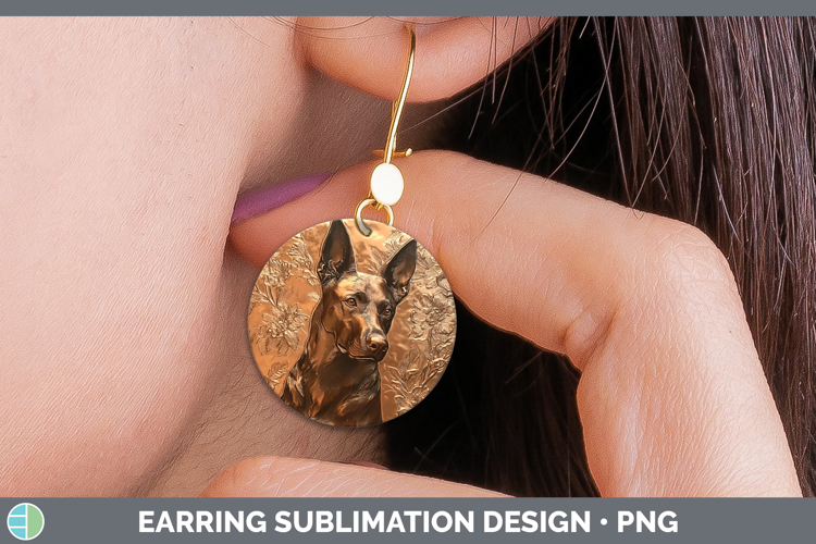 Dogs 05 Copper Relief Belgian Malinois Round Earrings Sublim