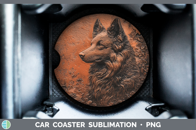 Dogs 05 Copper Relief Belgian Sheepdog Car Coaster Sublimati