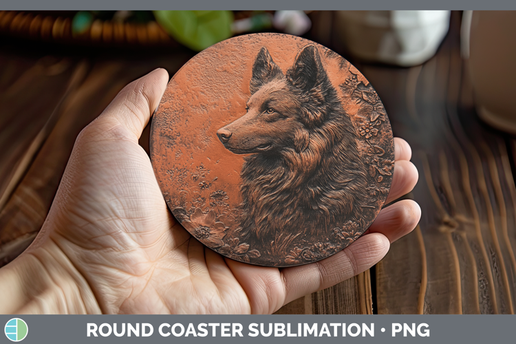 Dogs 05 Copper Relief Belgian Sheepdog Round Coaster Sublima