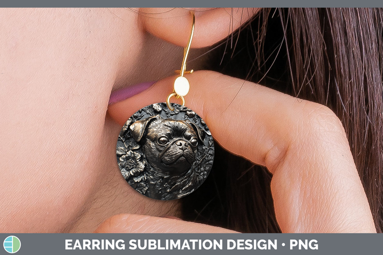 Dogs 05 Copper Relief Black Pug Round Earrings Sublimation E