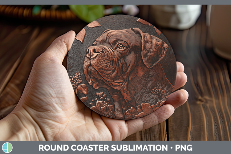 Dogs 05 Copper Relief Bordeaux Mastiff Round Coaster Sublima
