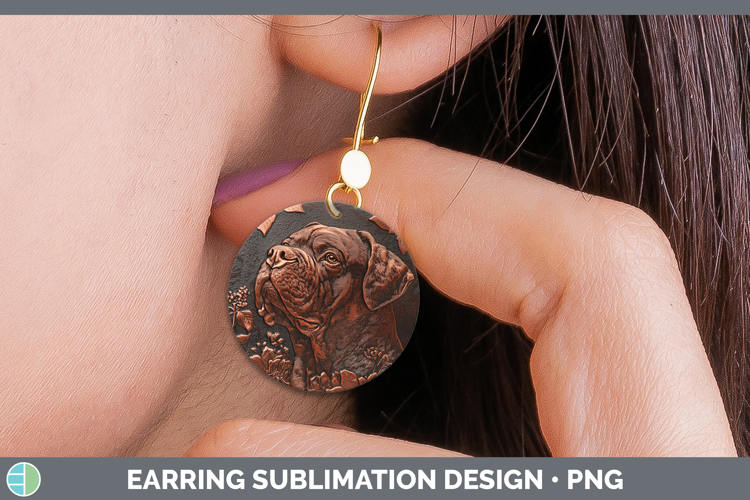 Dogs 05 Copper Relief Bordeaux Mastiff Round Earrings Sublim