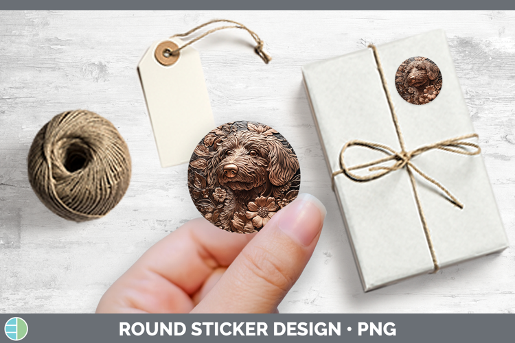 Dogs 05 Copper Relief Double Doodle Stickers | Round Labels