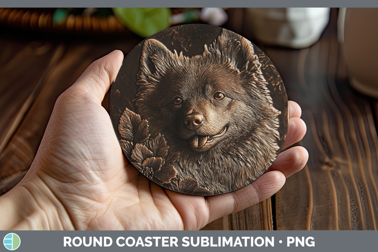 Dogs 05 Copper Relief Finnish Lapphund Round Coaster Sublima