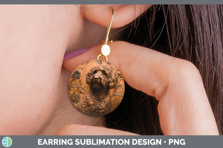 Dogs 05 Copper Relief Labradoodle Round Earrings Sublimation