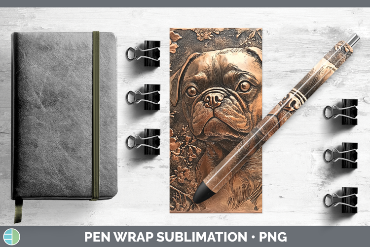 Dogs 05 Copper Relief Puggle Pen Wrap Sublimation Pen Design