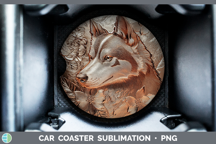 Dogs 05 Copper Relief Siberian Husky Car Coaster Sublimation
