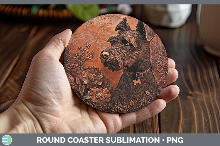 Dogs 05 Copper Relief Welsh Terrier Round Coaster Sublimatio