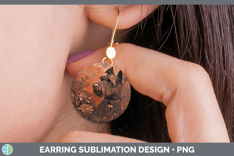 Dogs 05 Copper Relief Welsh Terrier Round Earrings Sublimati