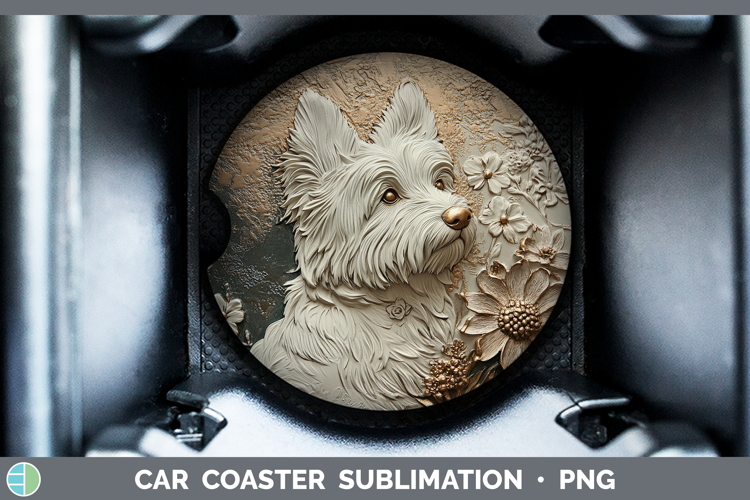 Dogs 05 Copper Relief White Highland Terrier Car Coaster Sub