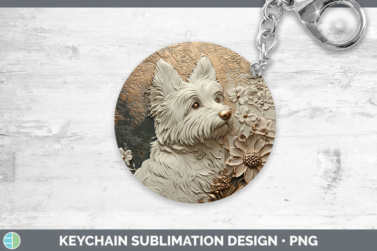 Dogs 05 Copper Relief White Highland Terrier Keychain Sublim