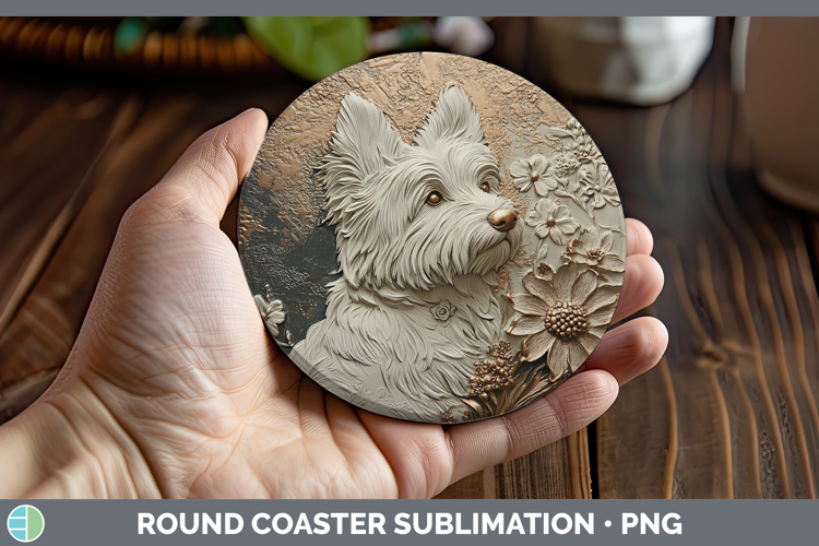Dogs 05 Copper Relief White Highland Terrier Round Coaster S