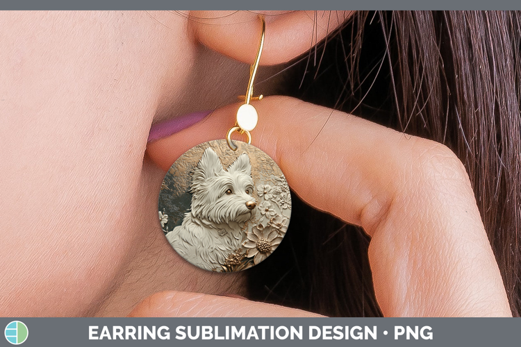 Dogs 05 Copper Relief White Highland Terrier Round Earrings
