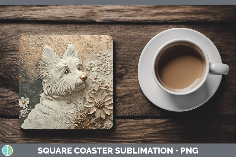Dogs 05 Copper Relief White Highland Terrier Square Coaster