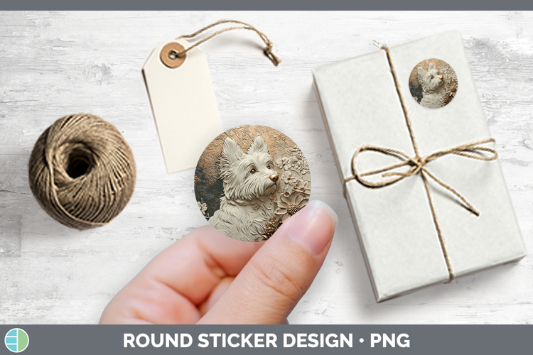 Dogs 05 Copper Relief White Highland Terrier Stickers | Roun