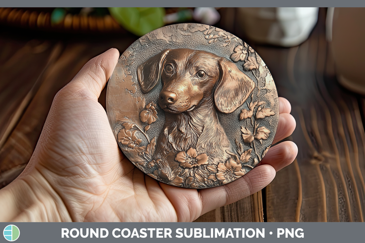 Dogs 05 Copper Relief Wire Haired Dachshund Round Coaster Su