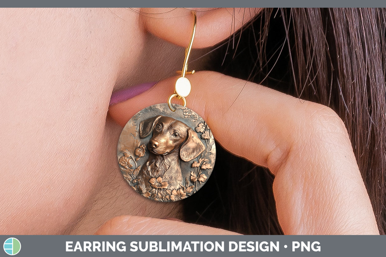 Dogs 05 Copper Relief Wire Haired Dachshund Round Earrings S