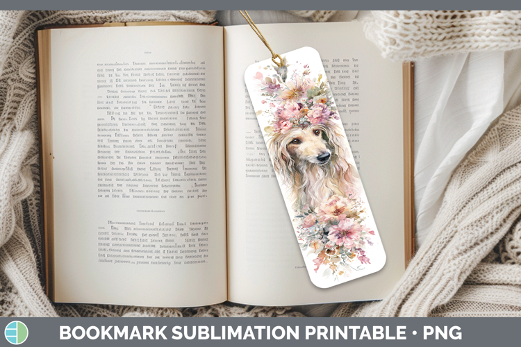 Afghan Hound Dogs 05 Floral Crown Bookmark Sublimation Desig
