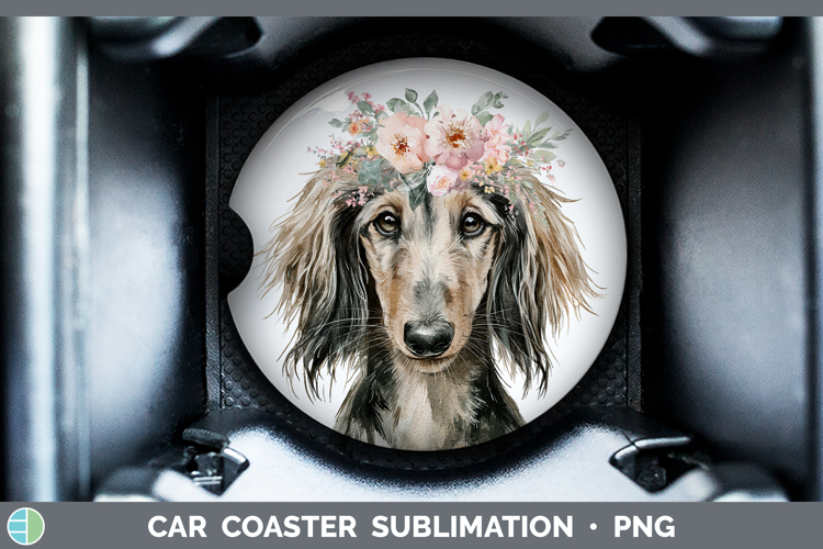 Afghan Hound Dogs 05 Floral Crown Car Coaster Sublimation De
