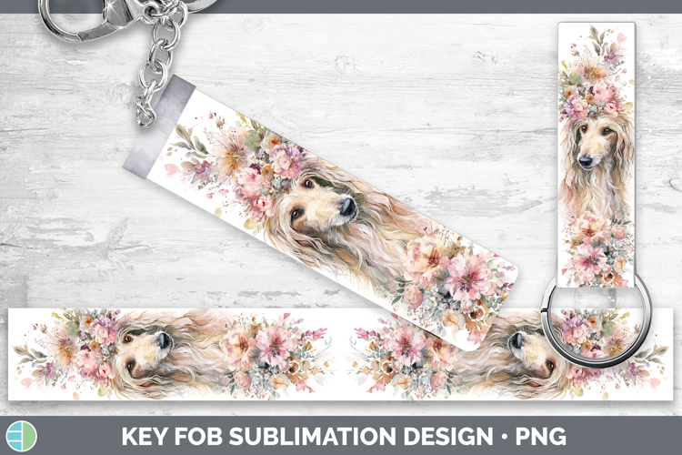 Afghan Hound Dogs 05 Floral Crown Key Fob Sublimation Design