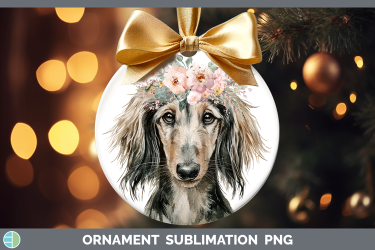 Afghan Hound Dogs 05 Floral Crown Ornament Sublimation Desig
