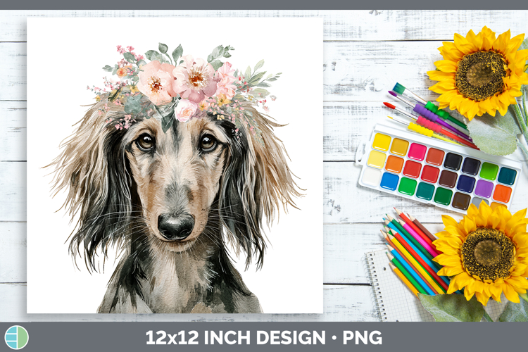 Afghan Hound Dogs 05 Floral Crown Paper Backgrounds Design