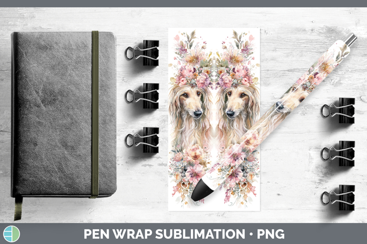 Afghan Hound Dogs 05 Floral Crown Pen Wrap Sublimation Desig