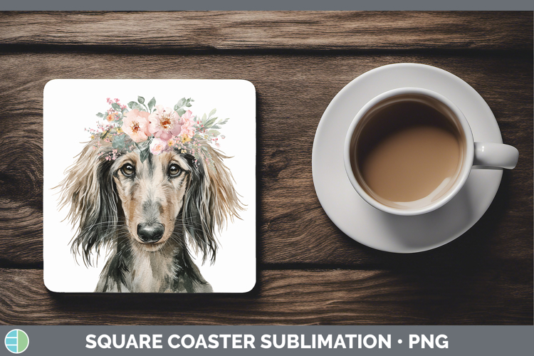 Afghan Hound Dogs 05 Floral Crown Square Coaster Sublimation