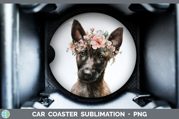 Belgian Malinois Dogs 05 Floral Crown Car Coaster Sublimatio